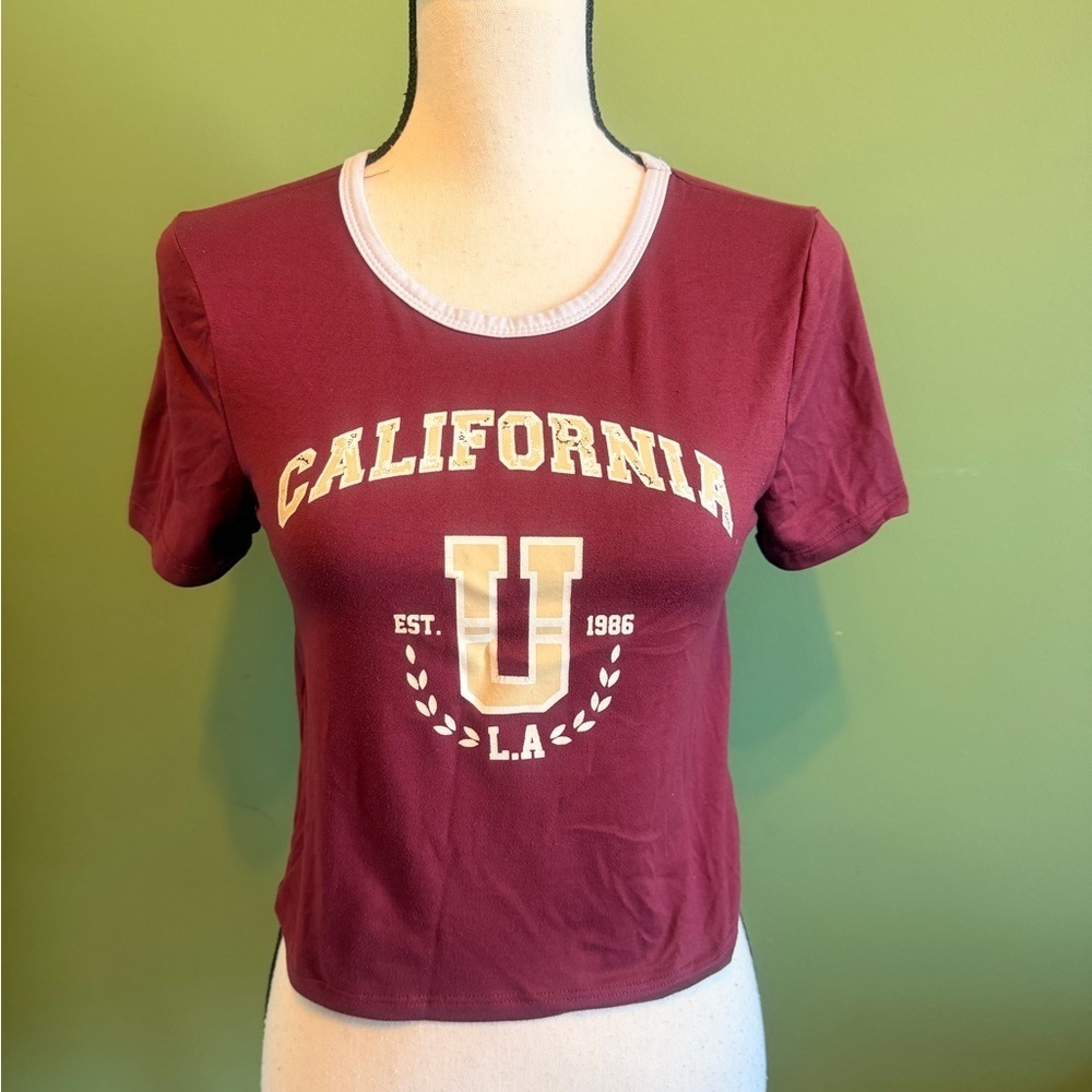 ❤️ 2 for $10 ❤️ California U Burgundy Women's Crop Top
